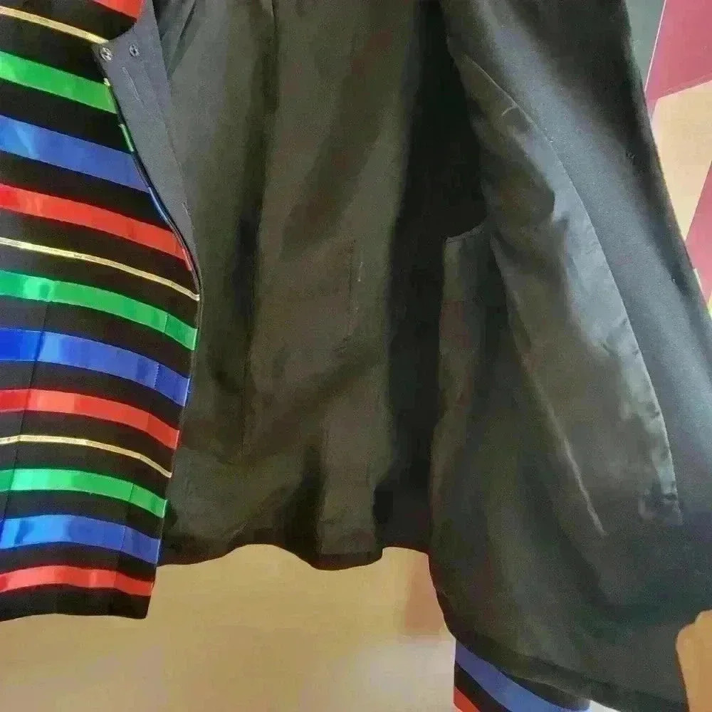 MAGGY LONDON Blazer Waist Jacket Size 14 Silky Rainbow Stripe Padded VTG - Picture 8 of 16